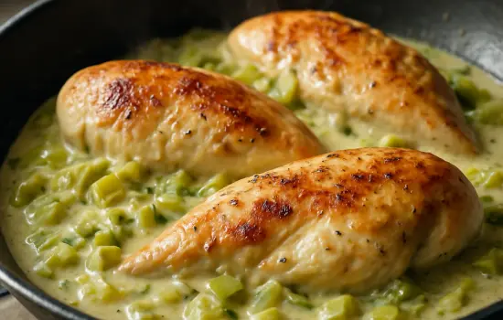 Blancs de poulet à la crème de poireaux et moutarde