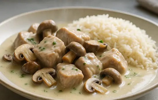 Blanquette de veau aux champignons et riz pilaf facile