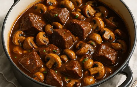 Bœuf bourguignon aux champignons à l’ancienne