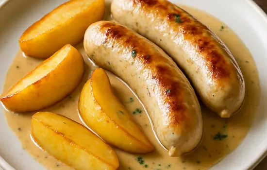 Boudin blanc aux pommes et au cidre à la normande