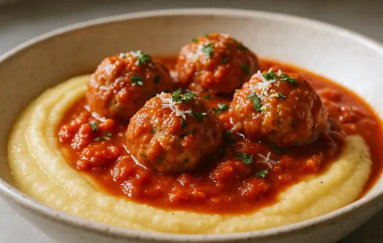 Boulettes de dinde sauce tomate et polenta crémeuse
