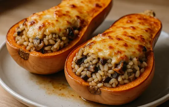 Butternut farcie au riz, champignons et comté