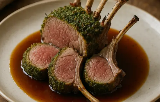 Carré d’agneau rôti en croûte d’herbes à la française