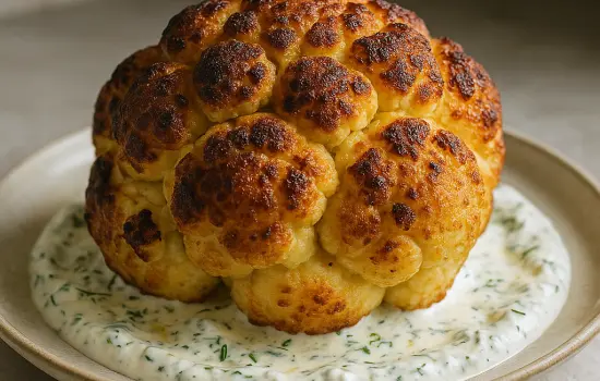Chou-fleur rôti entier au yaourt citronné et aux herbes