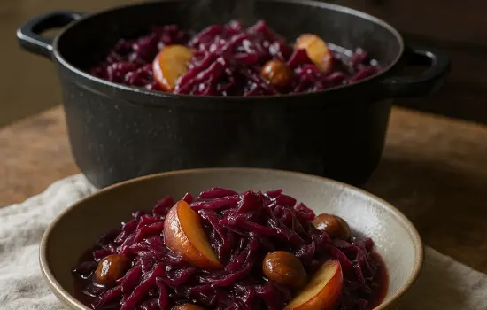 Chou rouge braisé aux pommes et châtaignes