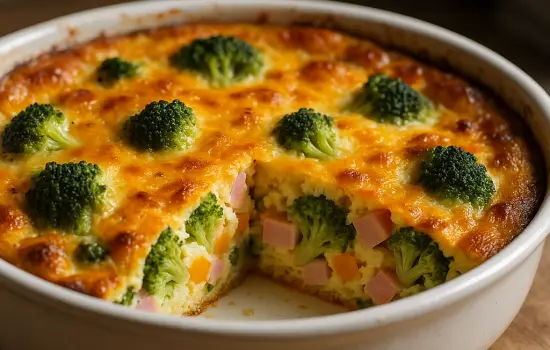 Clafoutis salé au brocoli, jambon et mimolette