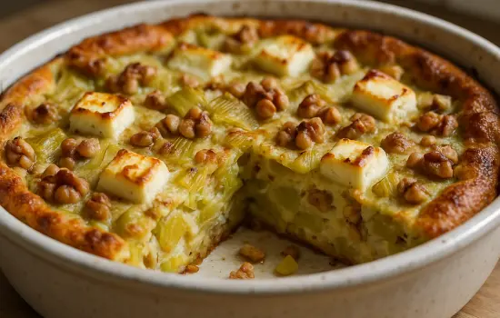 Clafoutis salé aux poireaux, chèvre frais et noix facile