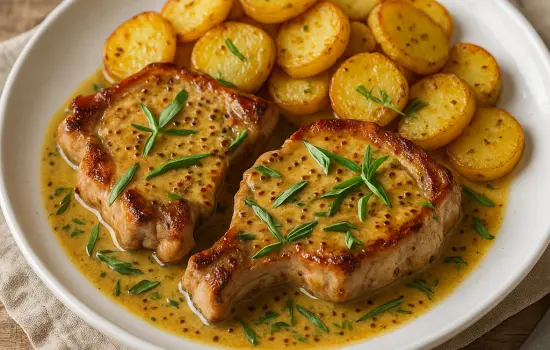 Côtes de porc à la sauce moutarde et estragon