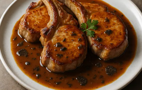 Côtes de porc à la sauce Périgueux à la française