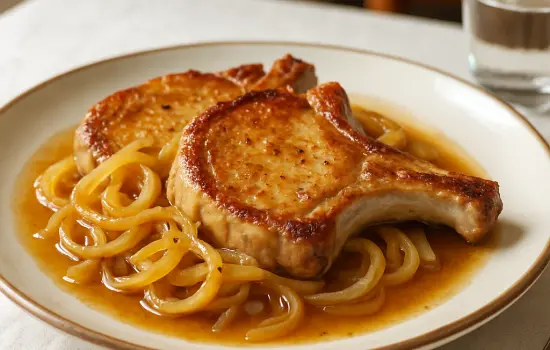 Côtes de porc aux oignons et au vinaigre à la lyonnaise