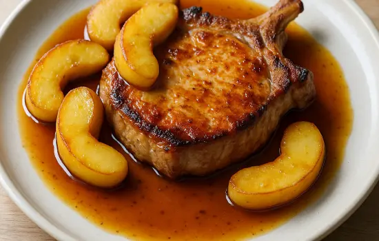 Côtes de porc aux pommes et au calvados à la normande