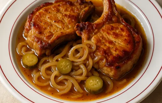 Côtes de porc charcutières à l’ancienne