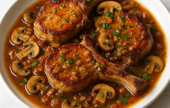 Côtes de porc sauce chasseur à la française