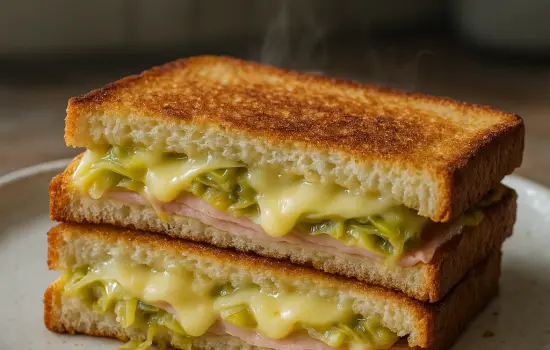 Croque-monsieur au poireau, jambon et comté