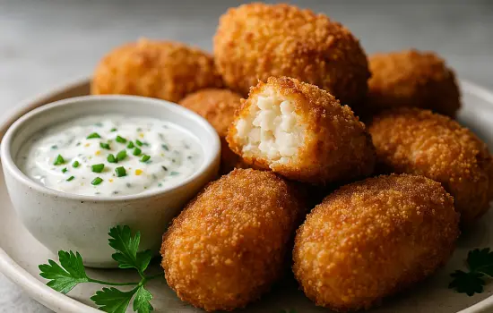 Croquettes de poisson facile, sauce yaourt citron et ciboulette