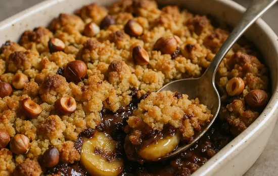 Crumble de bananes au chocolat et aux noisettes facile