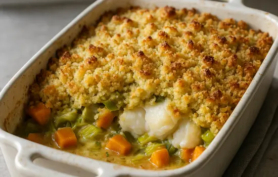 Crumble de cabillaud aux poireaux et patate douce