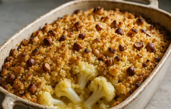 Crumble de chou-fleur au parmesan et aux noisettes