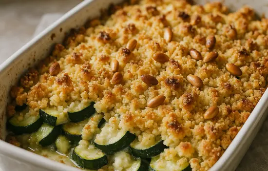 Crumble de courgettes au chèvre frais et aux pignons