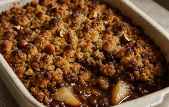 Crumble de poires au chocolat et aux noisettes