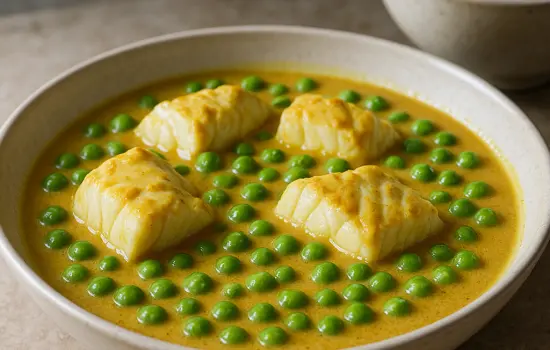 Curry doux de cabillaud aux petits pois et lait de coco