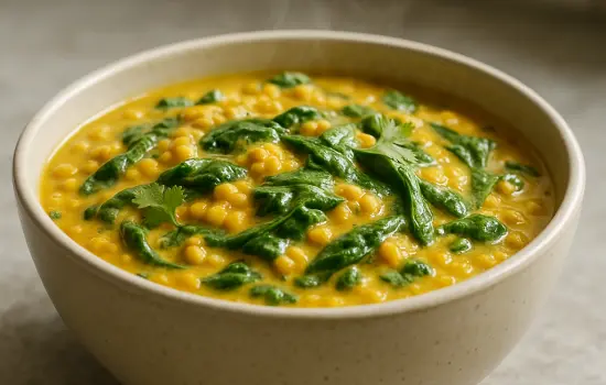 Curry doux de lentilles corail et épinards au lait de coco