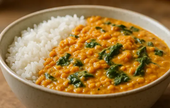 Dahl de lentilles corail au lait de coco et épinards