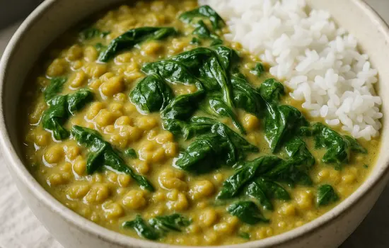Dahl de pois cassés aux épinards et lait de coco