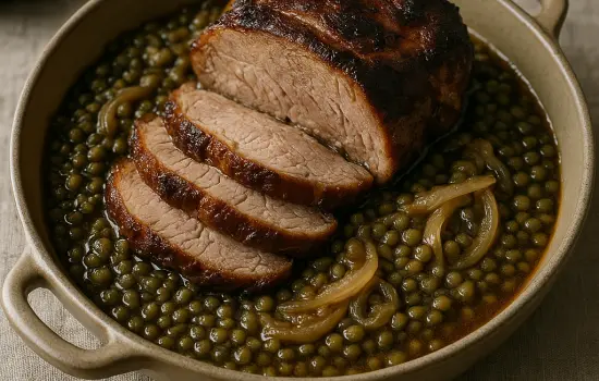 Échine de porc braisée aux lentilles à l’ancienne