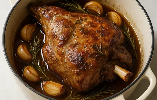 Épaule d’agneau confite à l’ail et au romarin