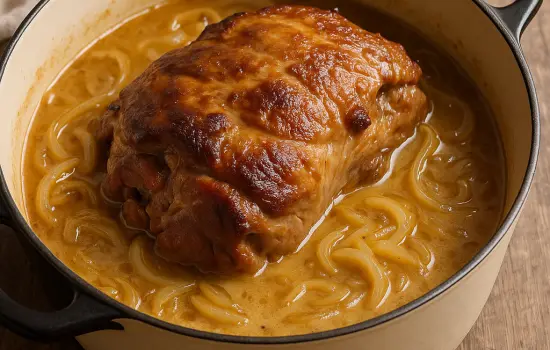 Épaule de porc braisée au cidre et aux oignons à la normande
