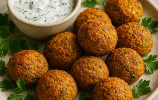 Falafels au four faciles, sauce yaourt citron et herbes