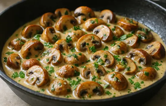 Fricassée de champignons à la crème, ail et persil