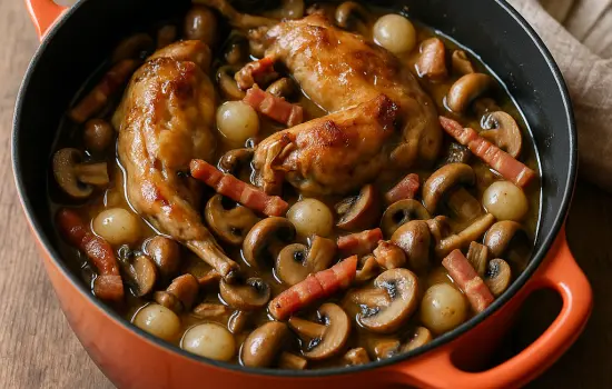 Fricassée de lapin aux lardons et champignons