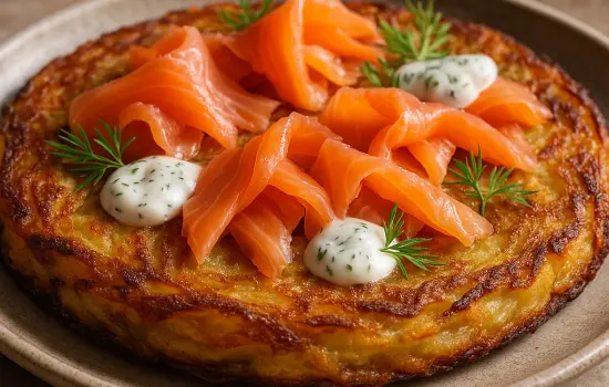 Galette de pommes de terre au saumon fumé et à l’aneth