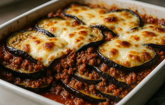 Gratin d’aubergines au bœuf et à la mozzarella