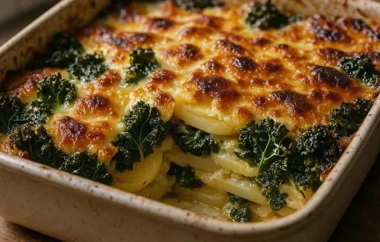 Gratin de pommes de terre, chou kale et comté