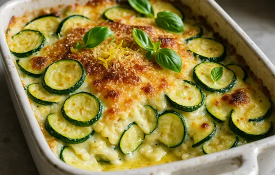 Gratin de ravioles aux courgettes, ricotta et citron