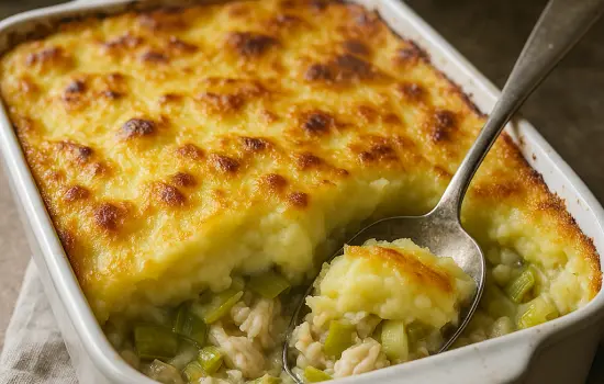 Hachis de poisson aux poireaux et purée de pommes de terre