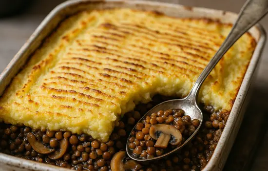 Hachis parmentier de lentilles et champignons