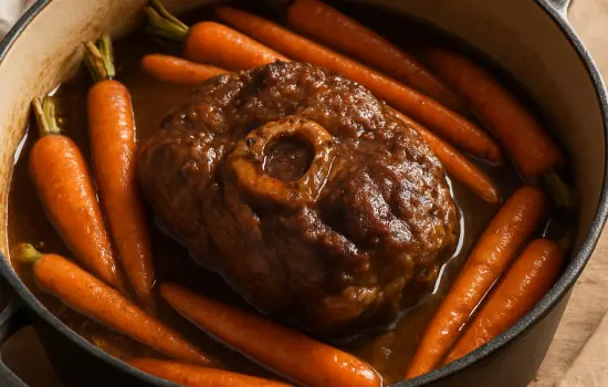 Jarret de bœuf braisé aux carottes à l’ancienne
