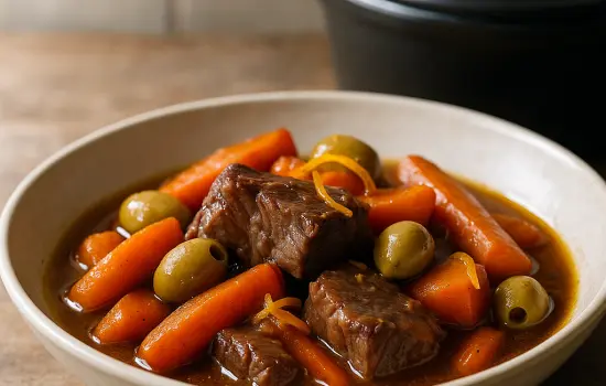 Mijoté de bœuf aux carottes, olives et orange