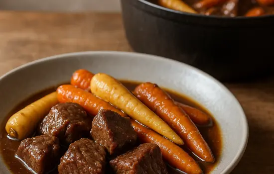 Mijoté de bœuf aux panais, carottes et bière brune