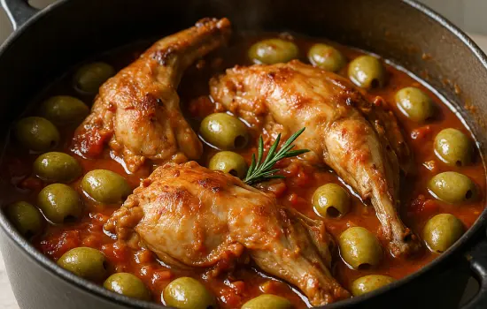 Mijoté de lapin aux olives, tomates et romarin