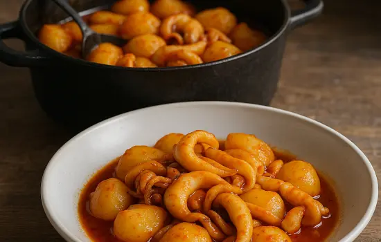 Mijoté de seiche aux pommes de terre, tomates et safran