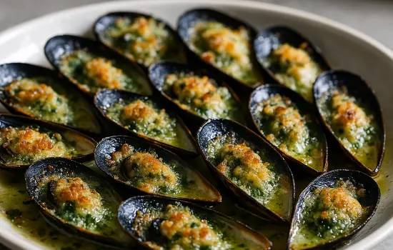 Moules gratinées au beurre persillé
