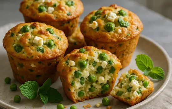 Muffins salés aux petits pois, feta et menthe