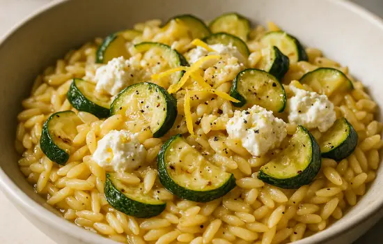 Orzo aux courgettes, citron et ricotta