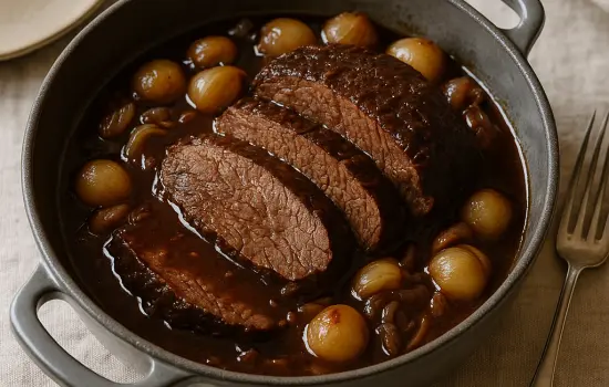 Paleron de bœuf braisé au vin rouge