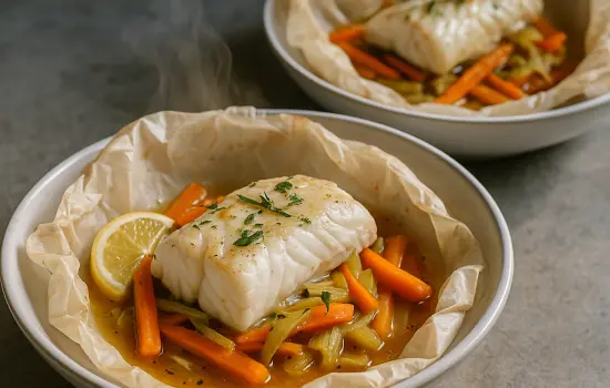 Papillotes de lieu noir aux carottes, poireaux et estragon